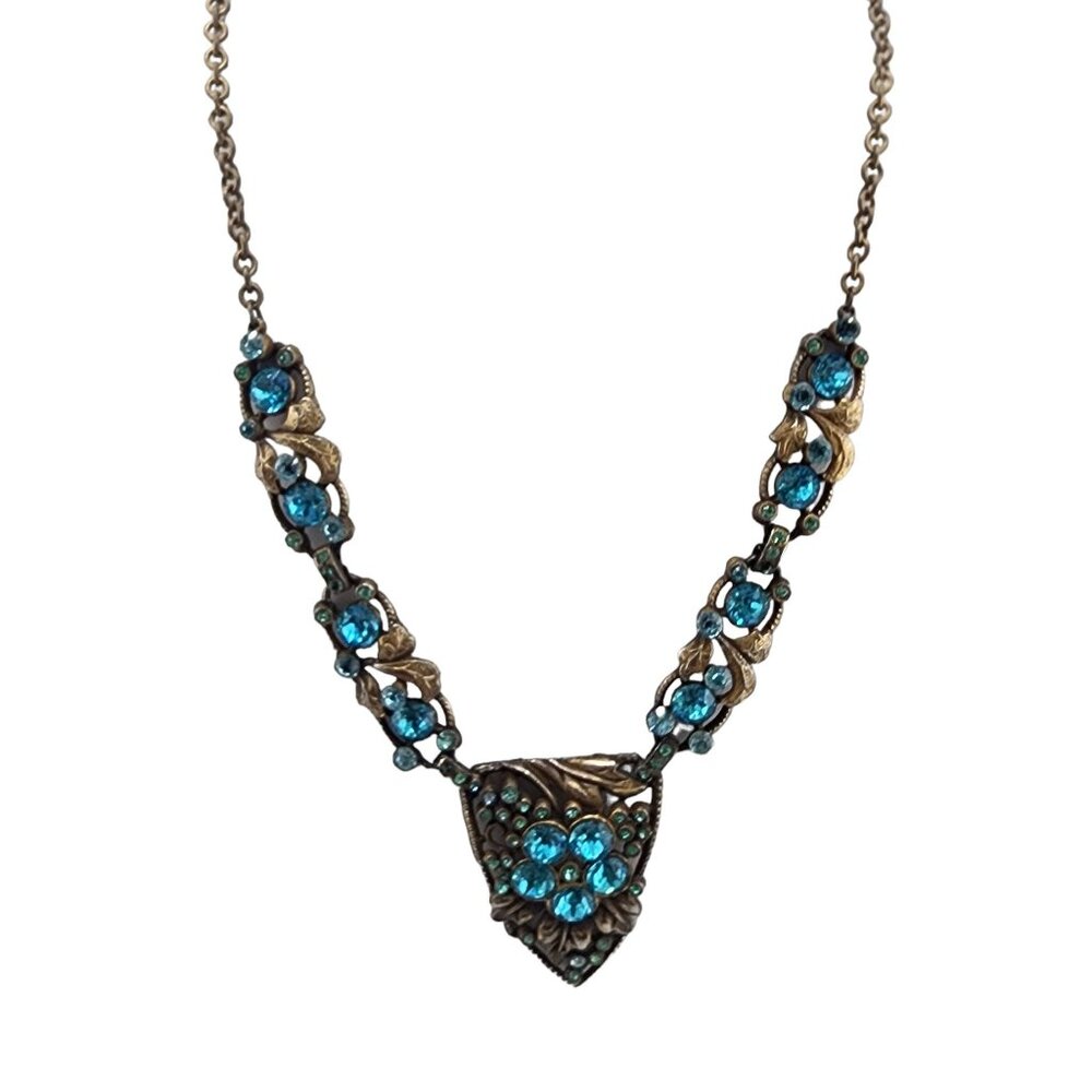 Beautiful Vintage Older Brass & Rhinestone Necklace (A3496)